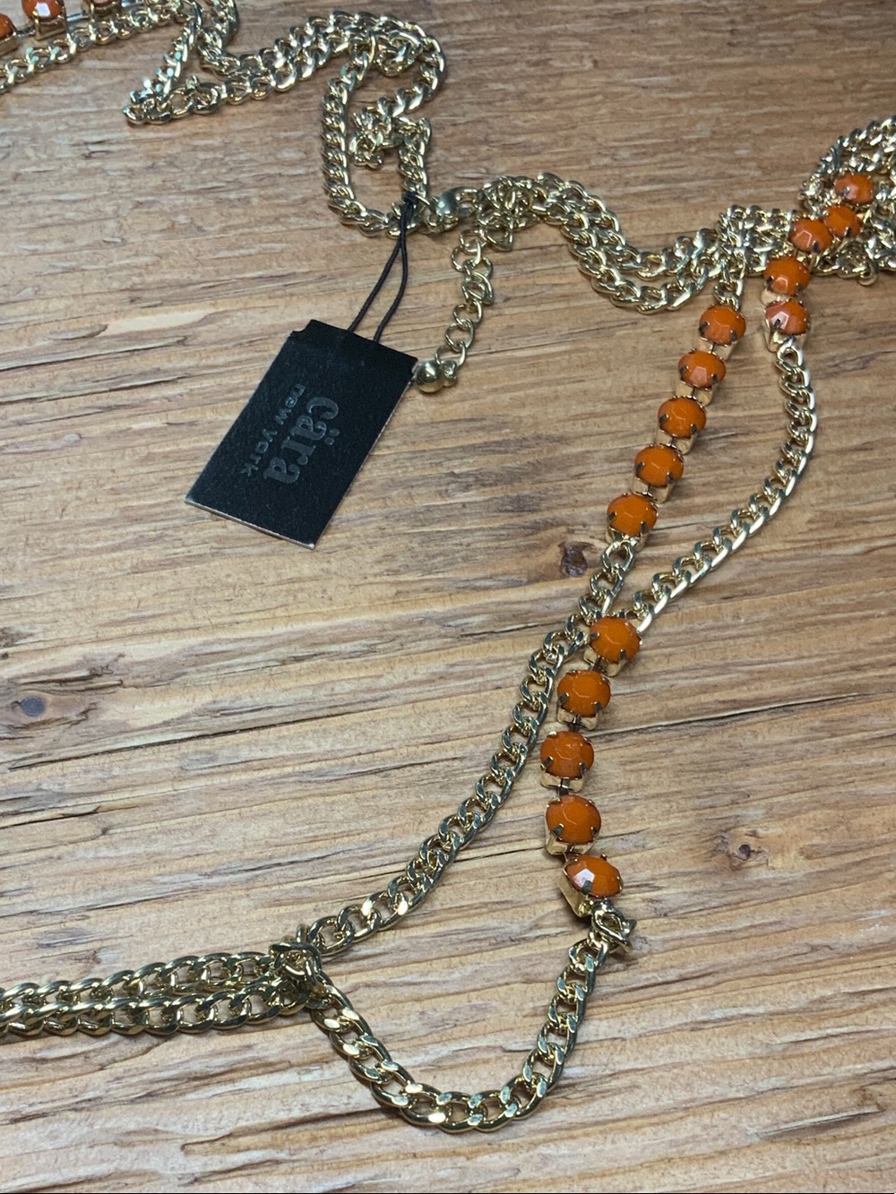 Cara New York Gold-Tone with Orange Stone Accents Layered Necklace